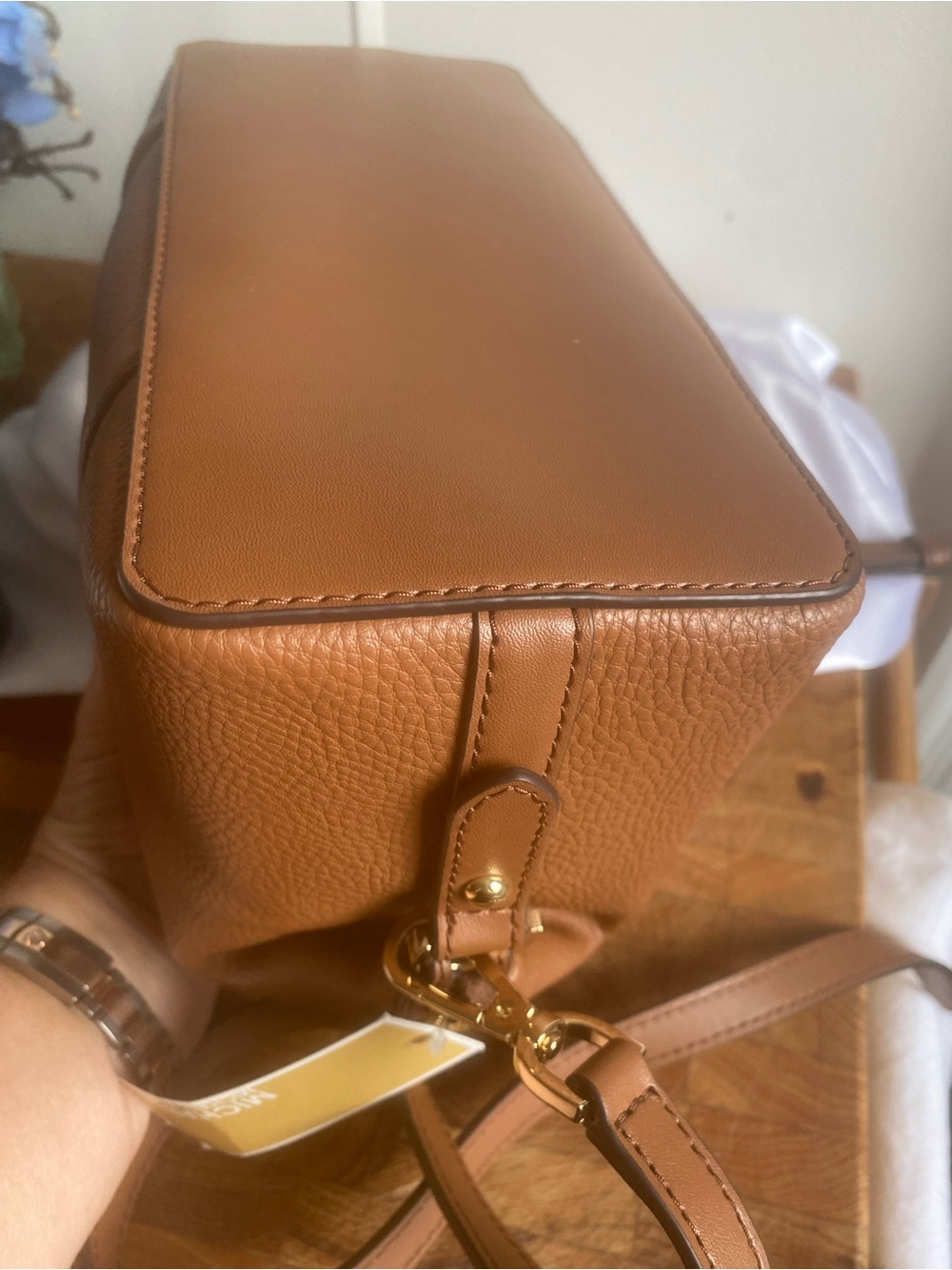 Michael Kors Beck Small Satchel Luggage Brown Pebbled Leather NWT - Picture 3 of 8